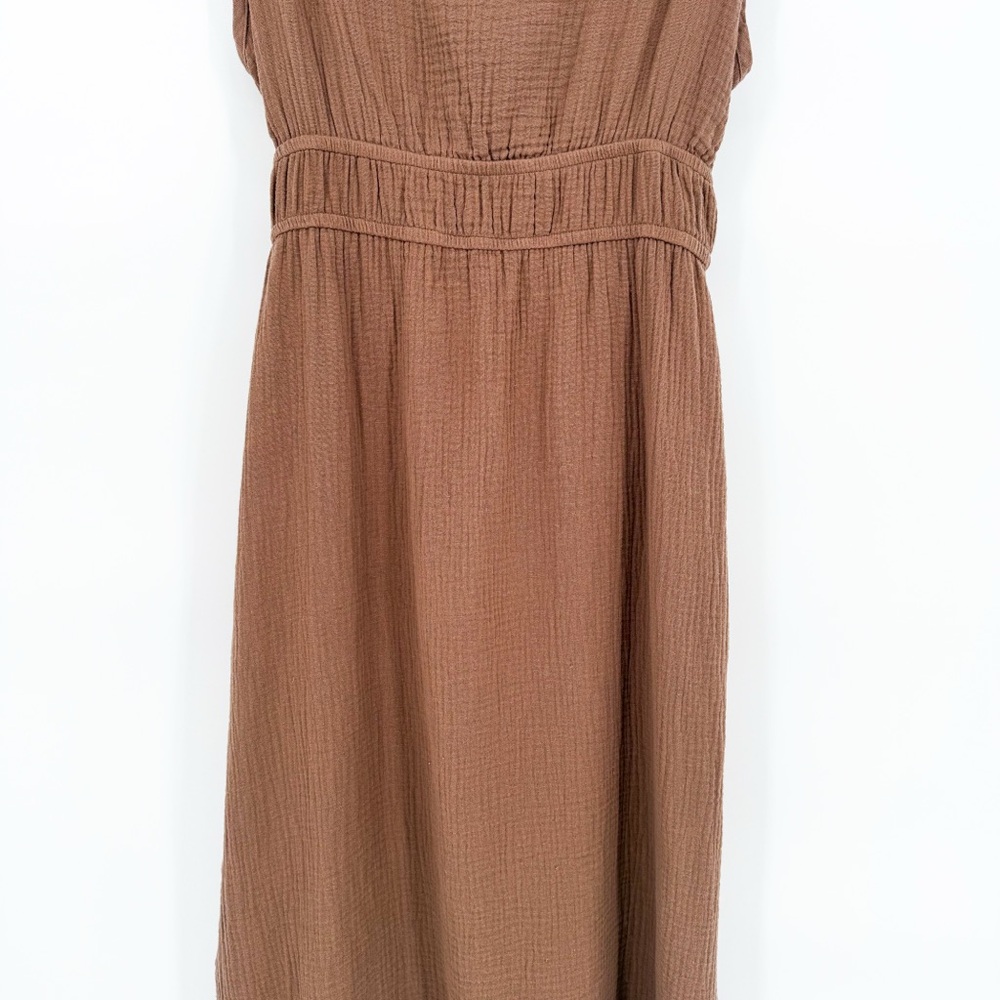 NWT Aemi+Co Midi Cut Out Dress Mocha Brown Cotton Gauze Large - Picture 5 of 15